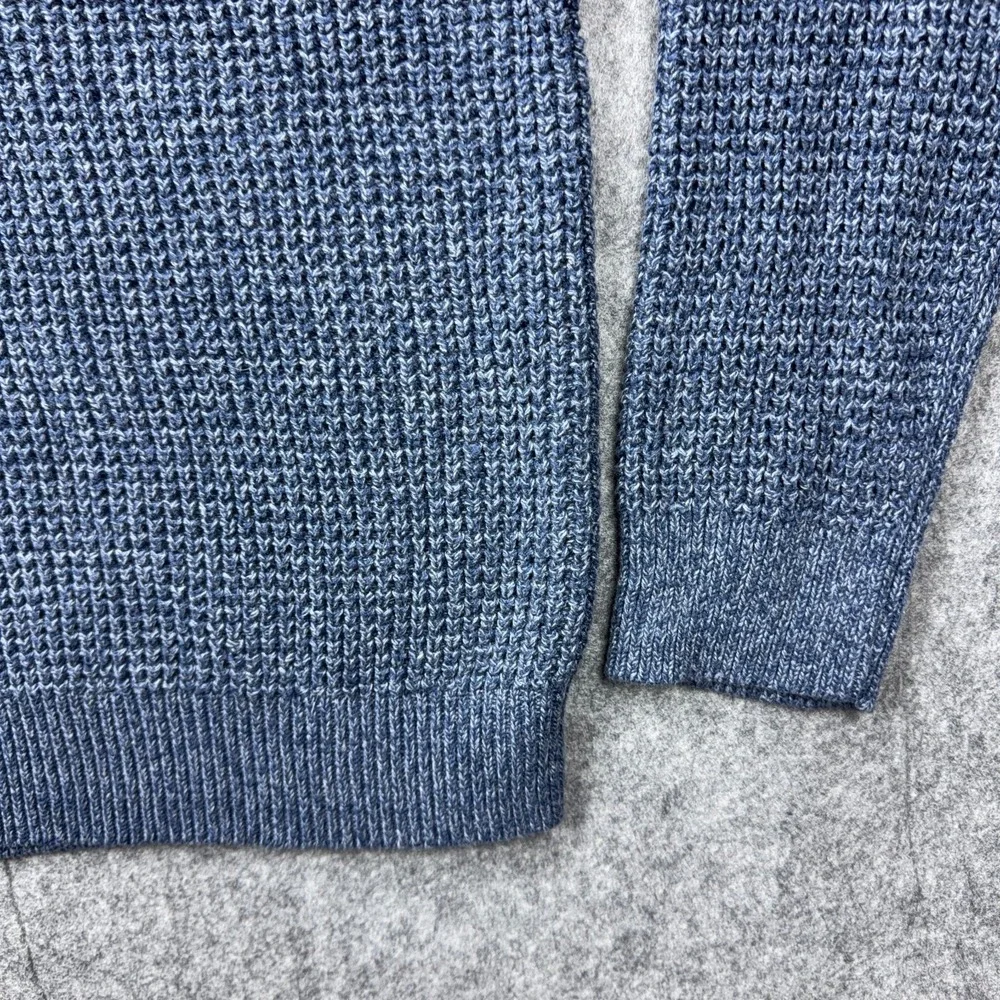 LL Bean Sweater Mens XL Indigo Blue‎ Organic Cotton Waffle Knit 1/4 Zip Mock NEW
